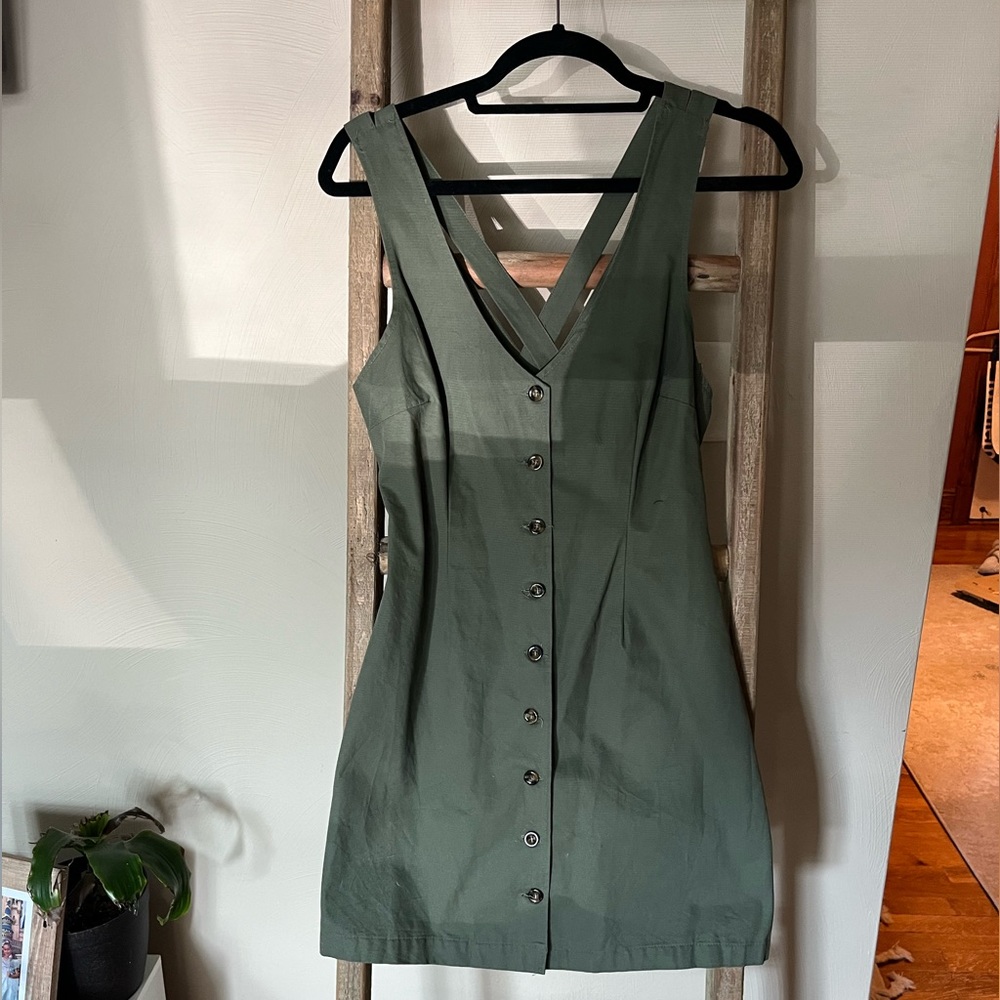 Army green button up dress